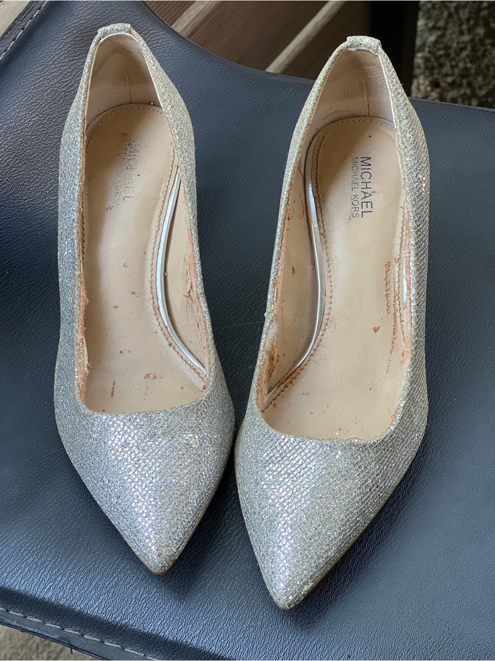 MICHAEL Michael Kors Silver Glitter Pointed Toe Heels